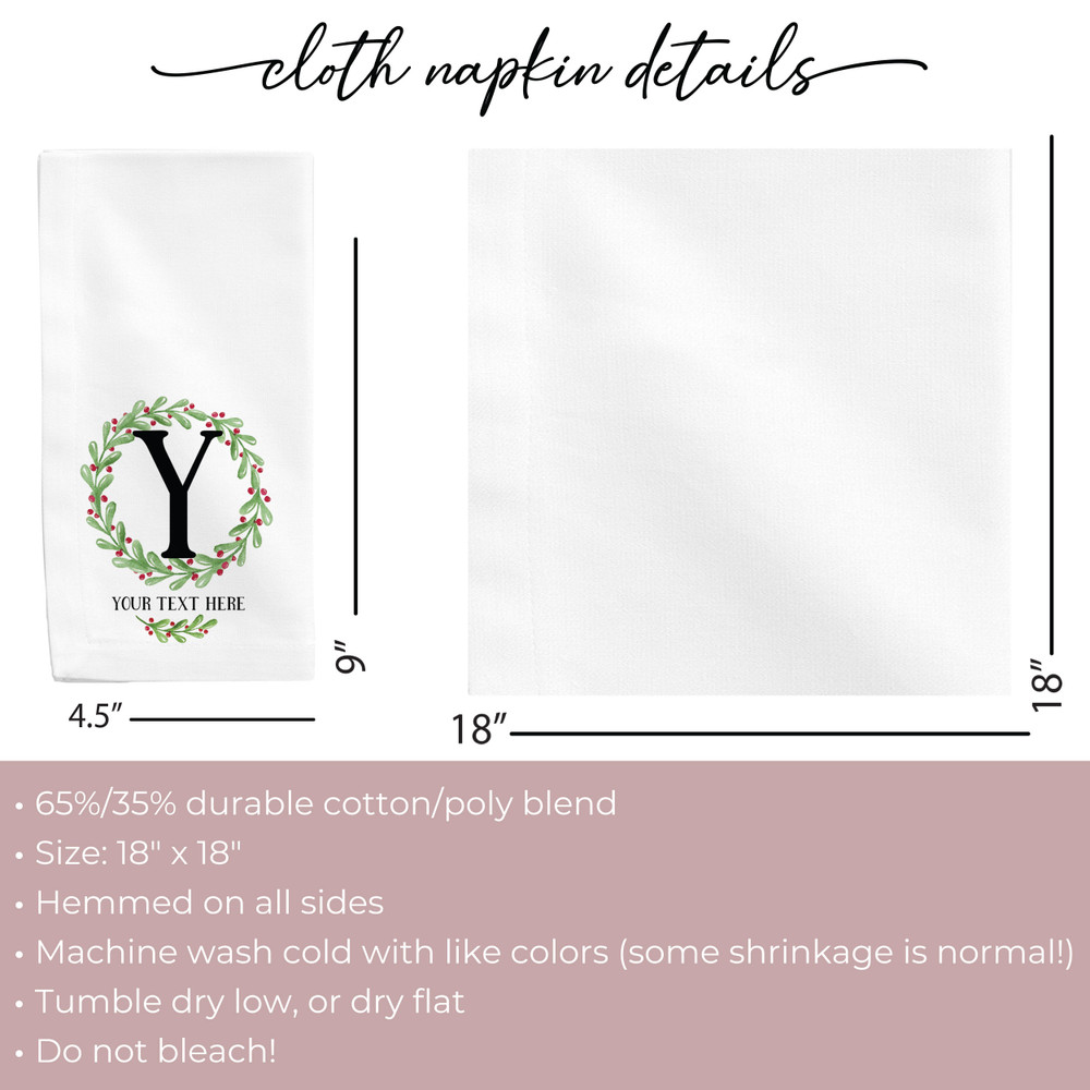Watercolor Holly Monogrammed Napkins