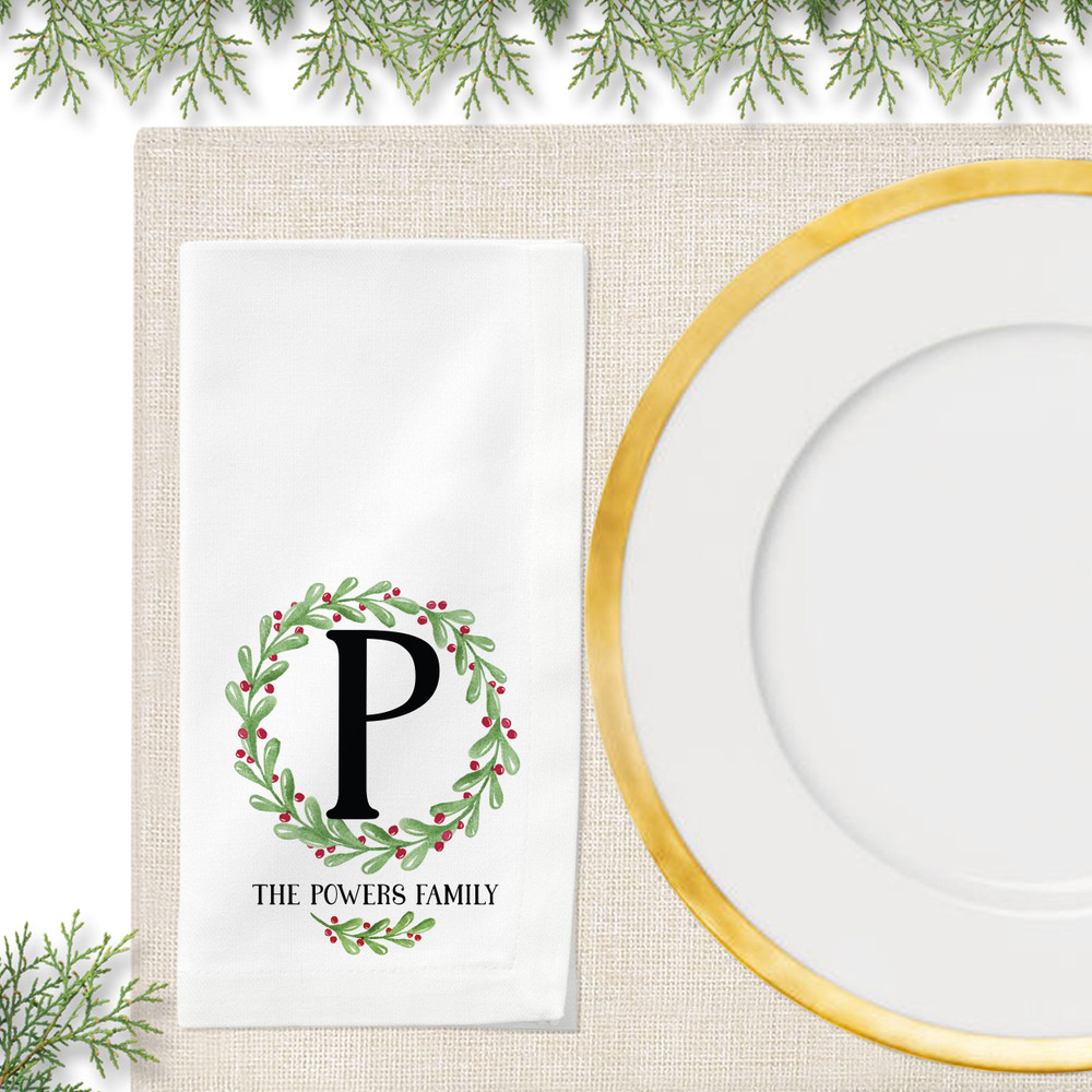Watercolor Holly Monogrammed Napkins