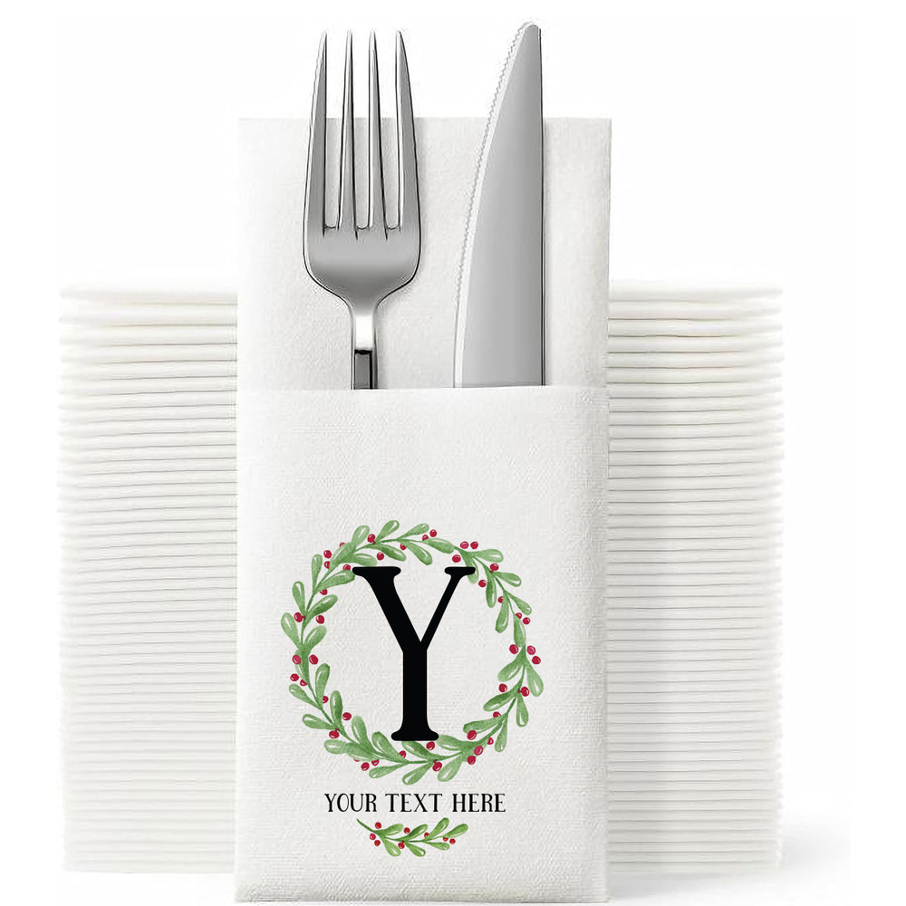 Watercolor Holly Monogrammed Napkins