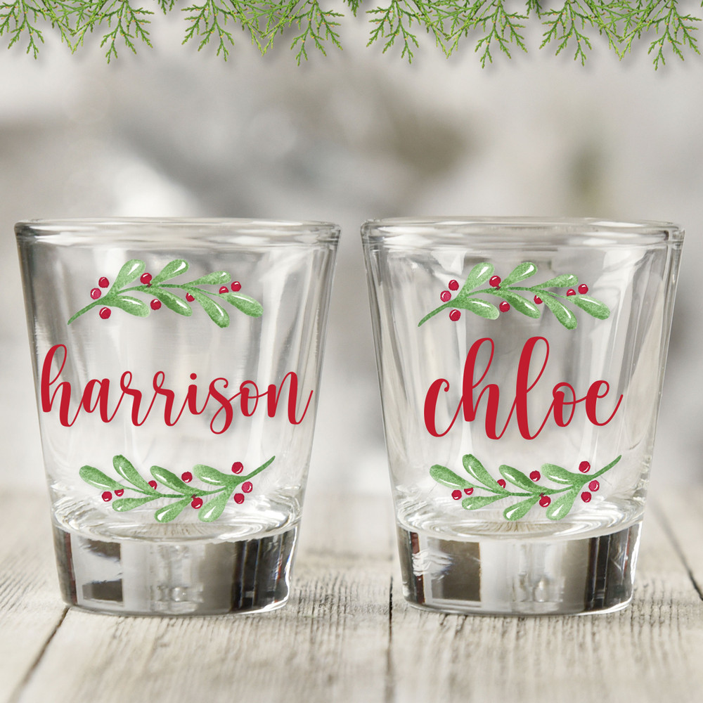 Watercolor Holly Name Shot Glasses