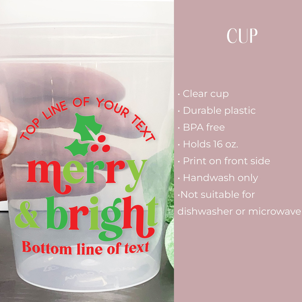 Retro Merry & Bright Christmas 16oz Clear Cups