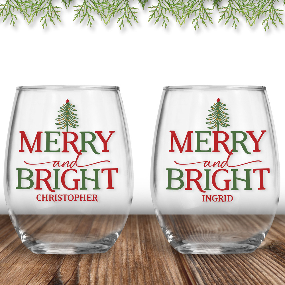 Merry & Bright Wine Glass