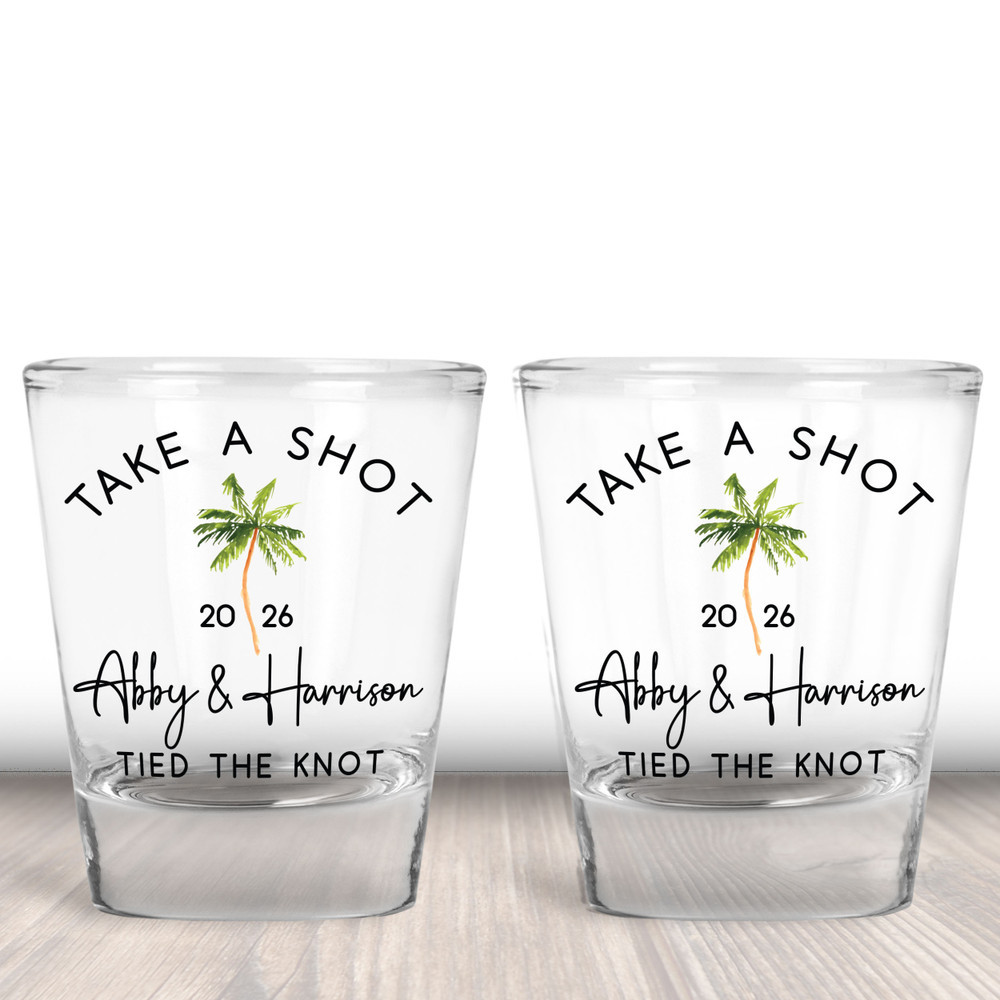 Palm Tree Wedding Shot Glasses