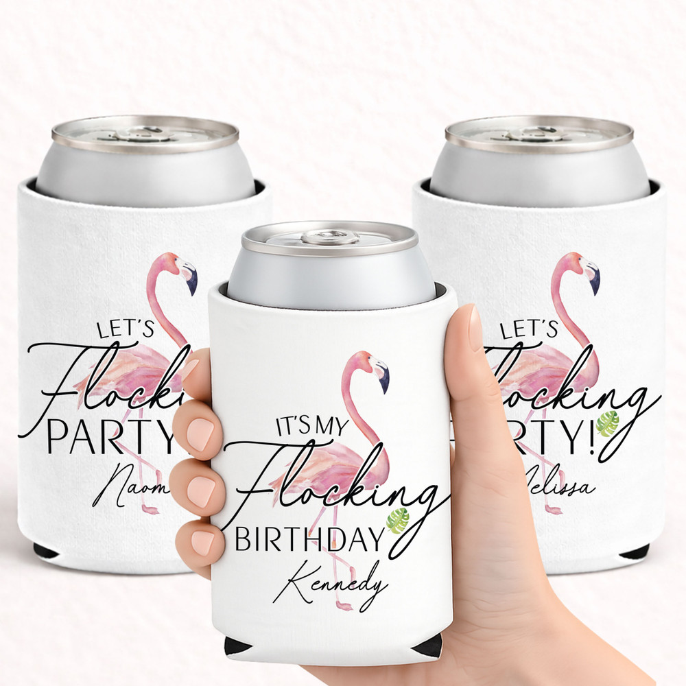 Deco Flamingo Birthday Can Coolers