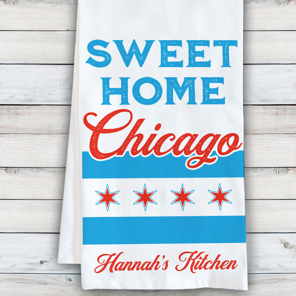 Chicago Flag Personalized Kitchen Towel - Custom Chicago Flag Home Decor - Personalized Dish Towels