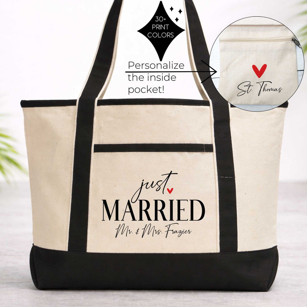 Just Married Heart Beach Tote