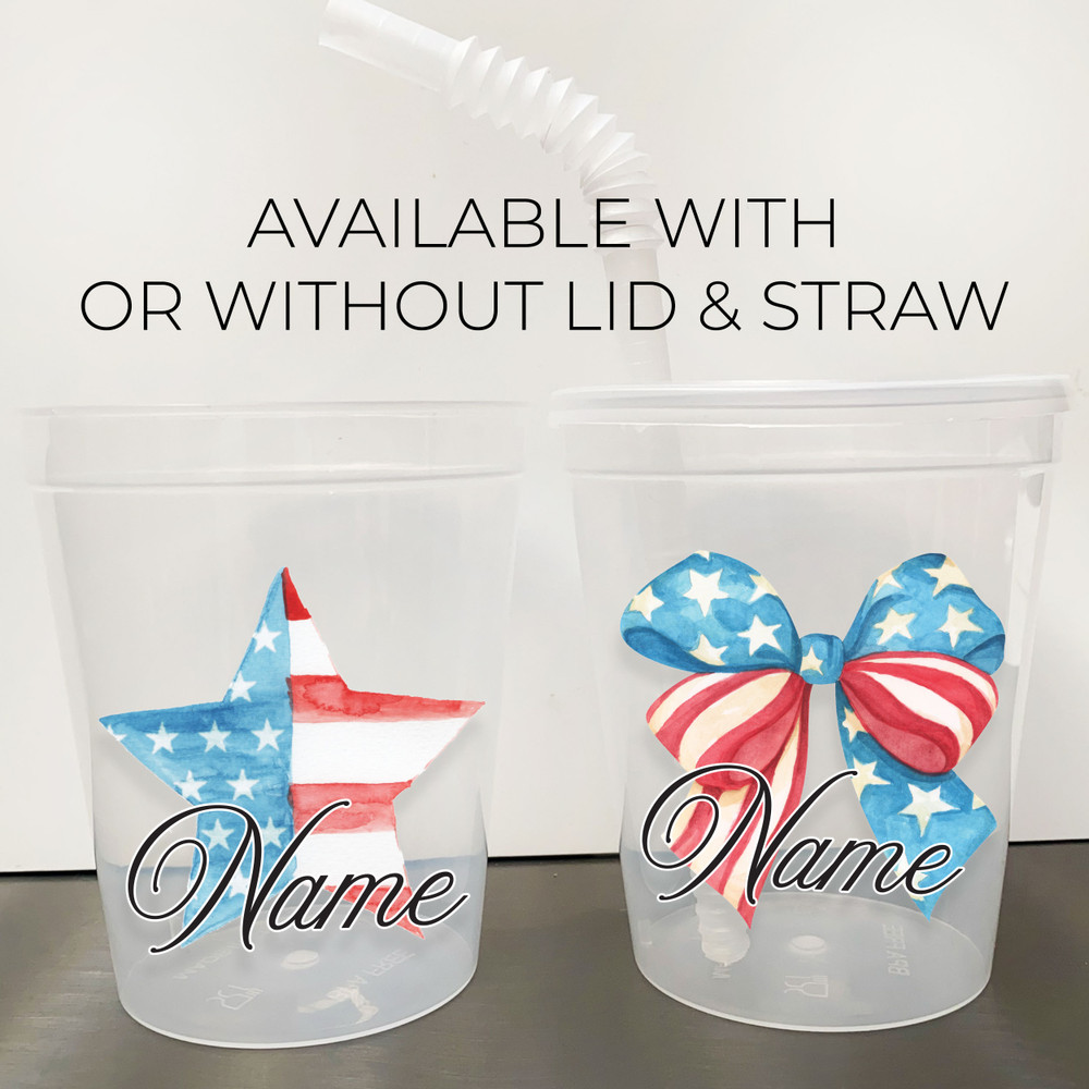 4th of July Bow and Stars 16oz Clear Cups