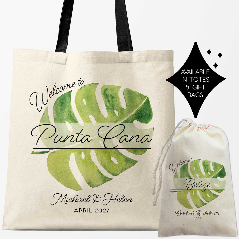 Monstera Leaf Welcome Tote + Favor Bags