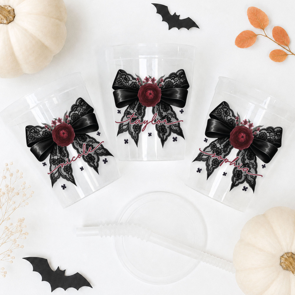 Goth Lace Bow Cups 16oz Clear Cups