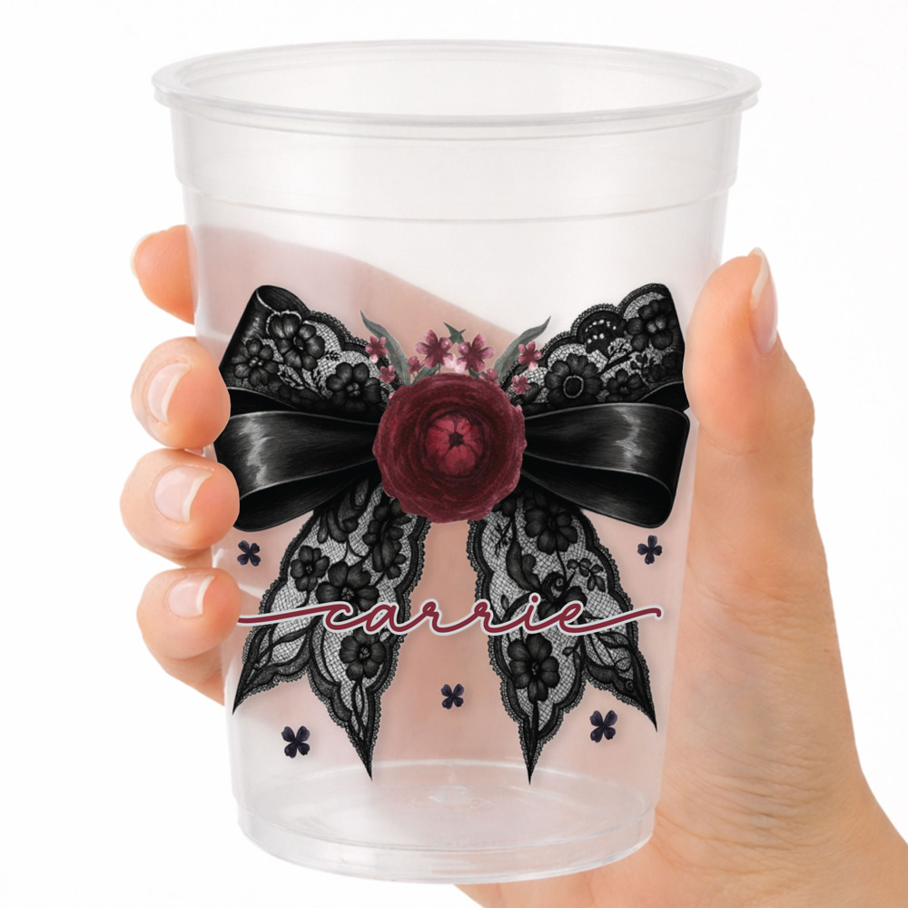Goth Lace Bow Cups 16oz Clear Cups