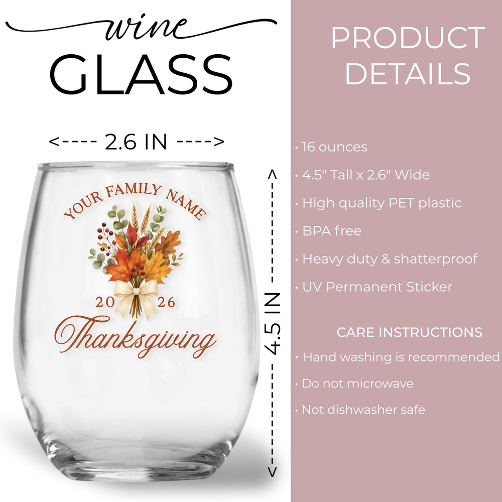 Family Thanksgiving Shatterproof Wine Glass