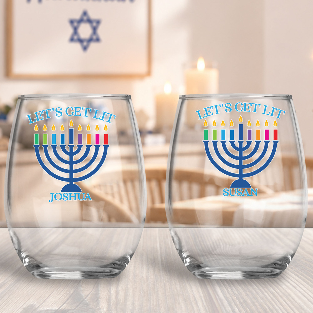 Lets Get Lit Hanukkah Shatterproof Wine Glass