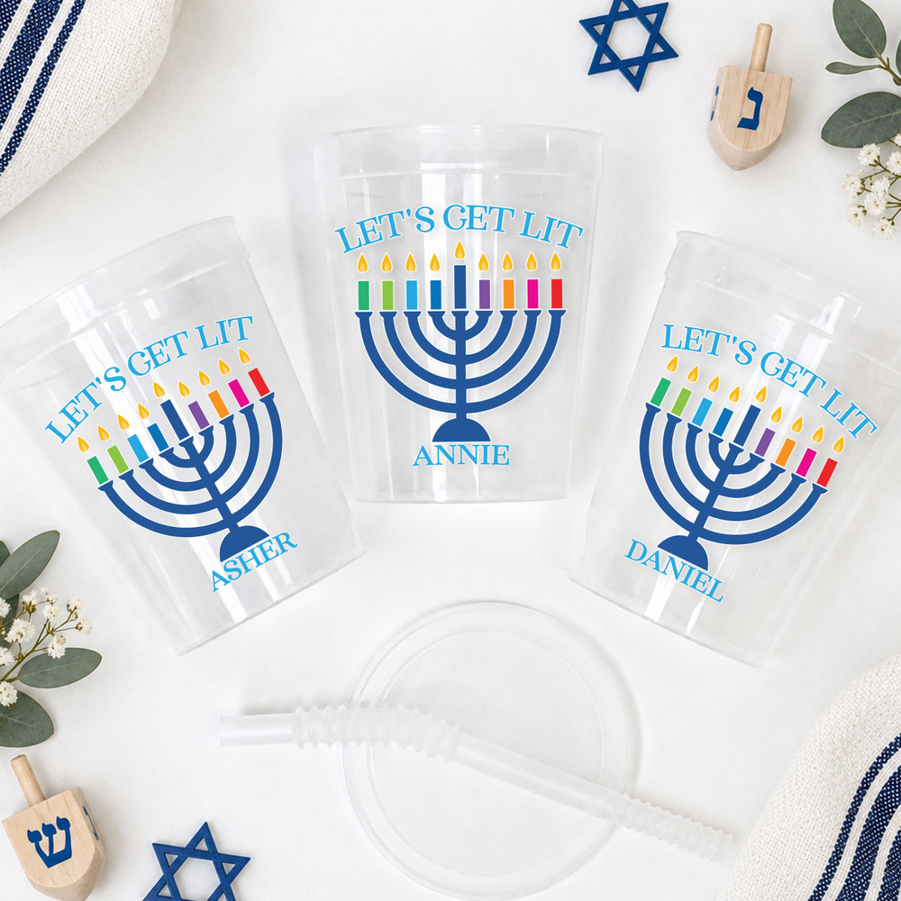 Lets Get Lit Hanukkah 16oz Clear Cups