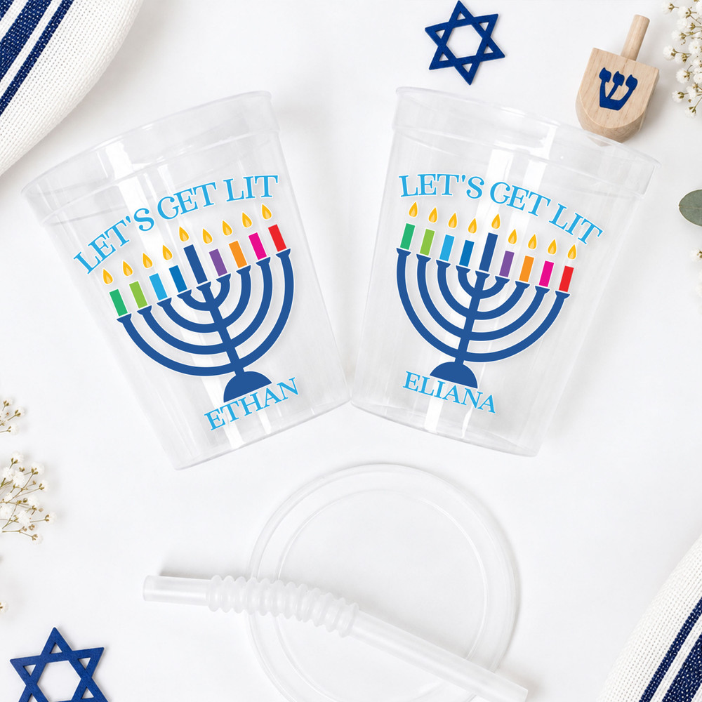 Lets Get Lit Hanukkah 16oz Clear Cups