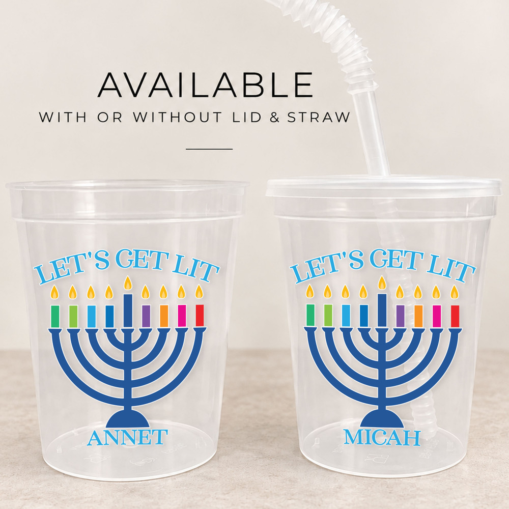 Lets Get Lit Hanukkah 16oz Clear Cups