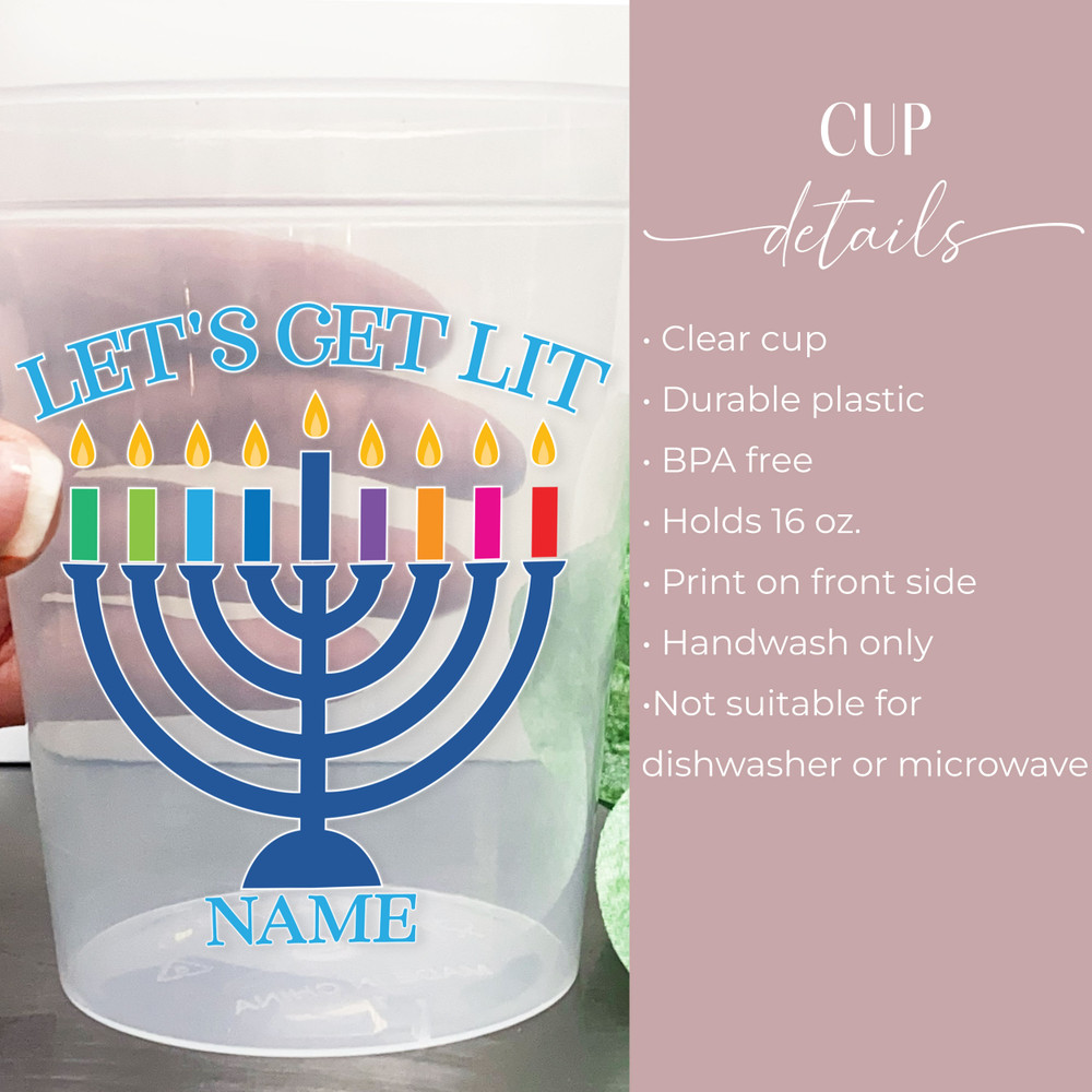 Lets Get Lit Hanukkah 16oz Clear Cups