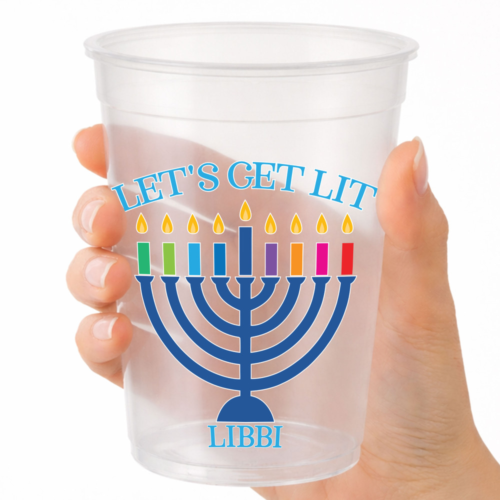 Lets Get Lit Hanukkah 16oz Clear Cups