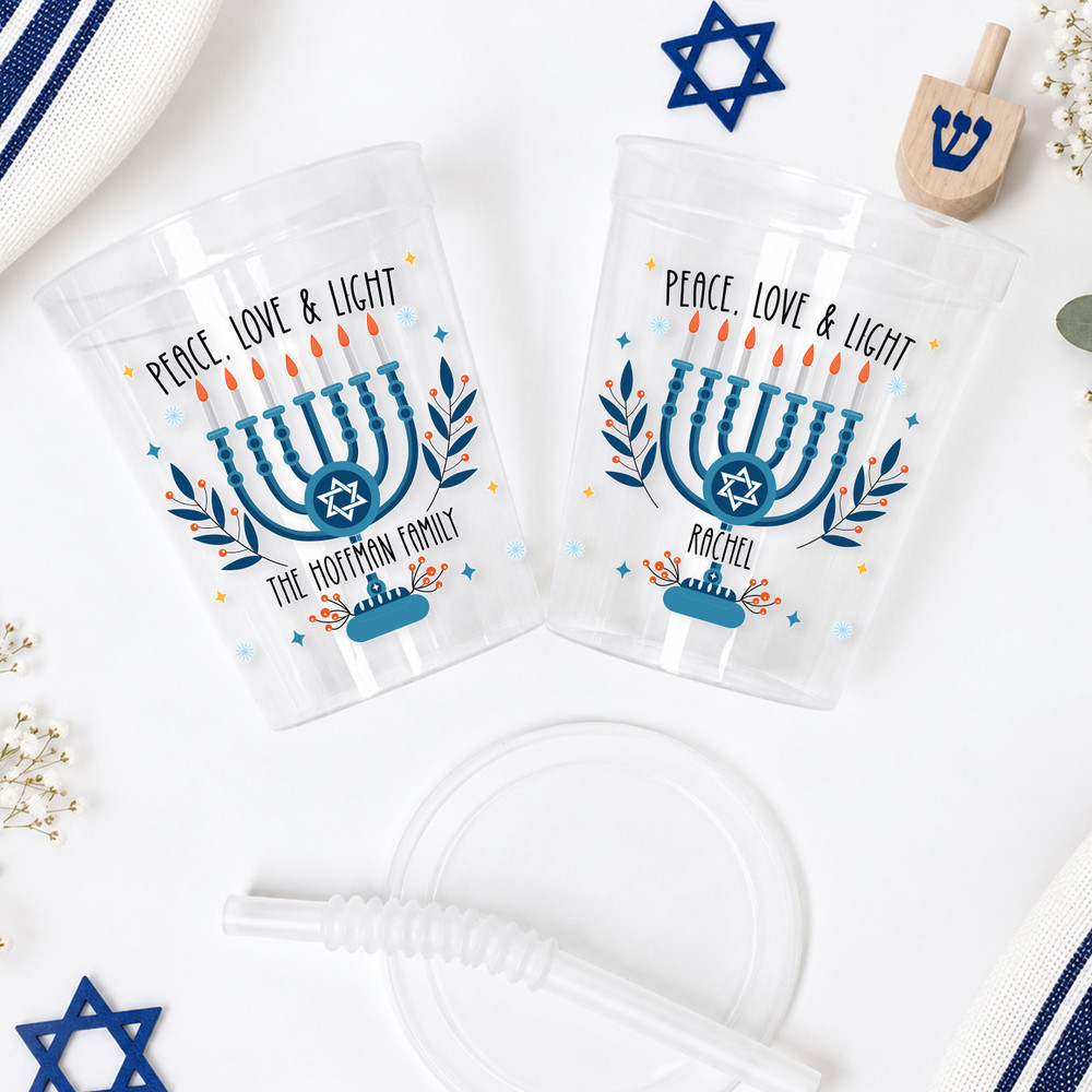 Peace Love Light Hanukkah 16oz Clear Cups
