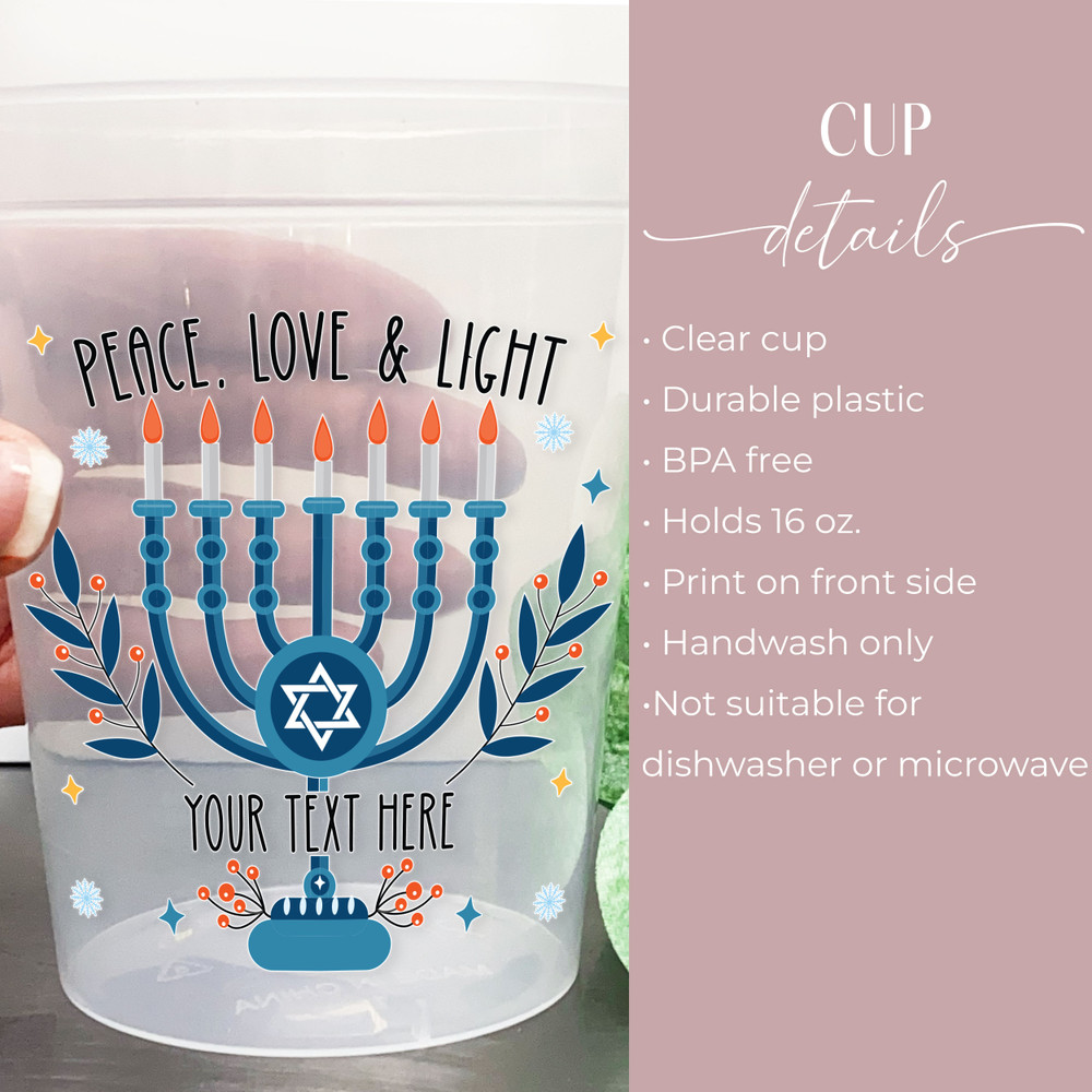 Peace Love Light Hanukkah 16oz Clear Cups