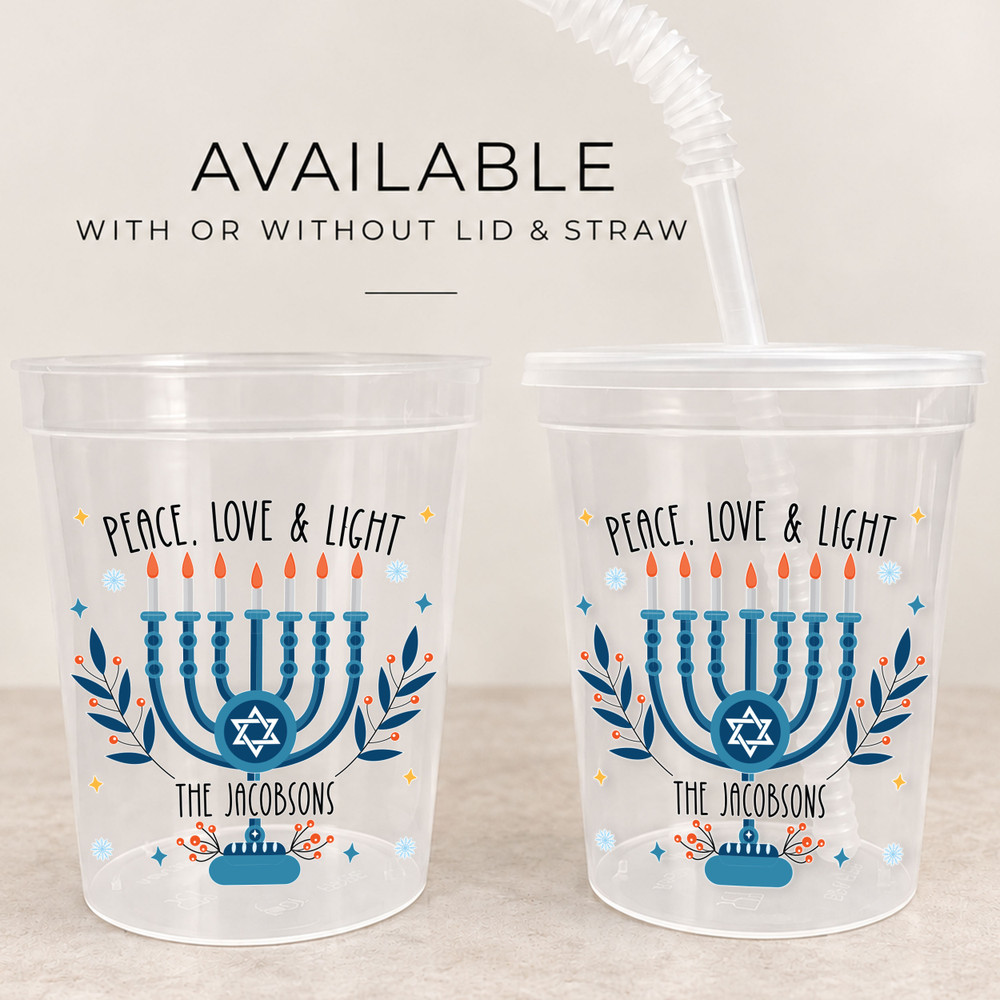 Peace Love Light Hanukkah 16oz Clear Cups
