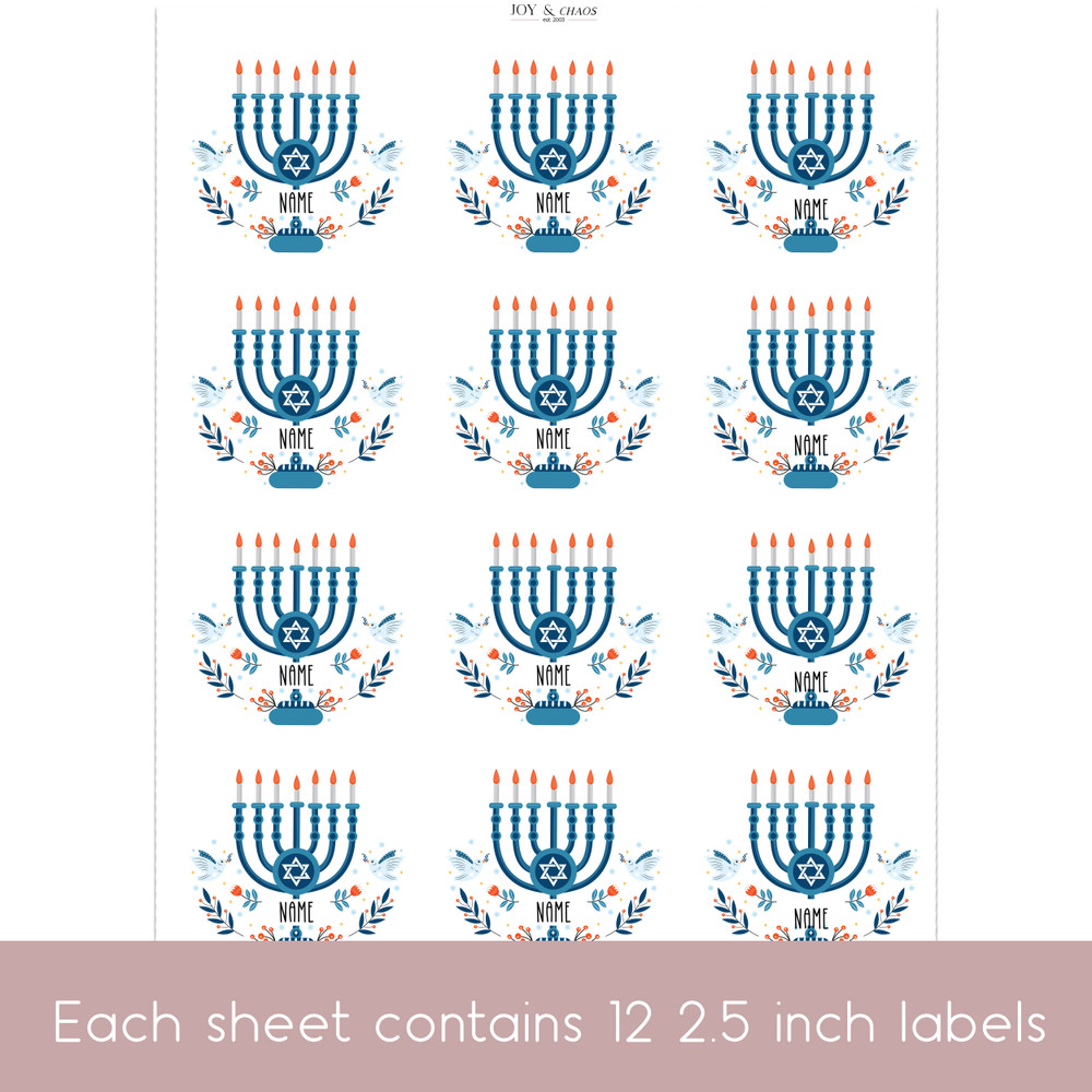 Love and Light Hanukkah Name Labels