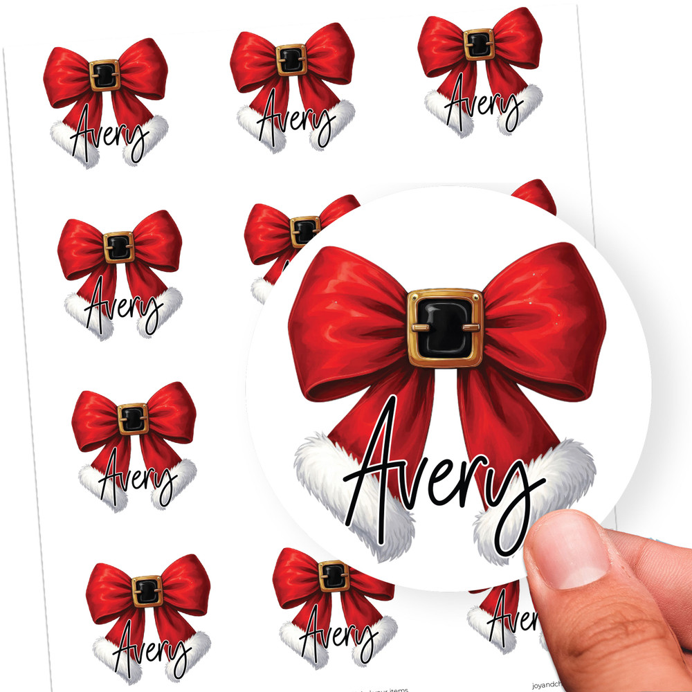 Santa Bow Christmas Name Labels