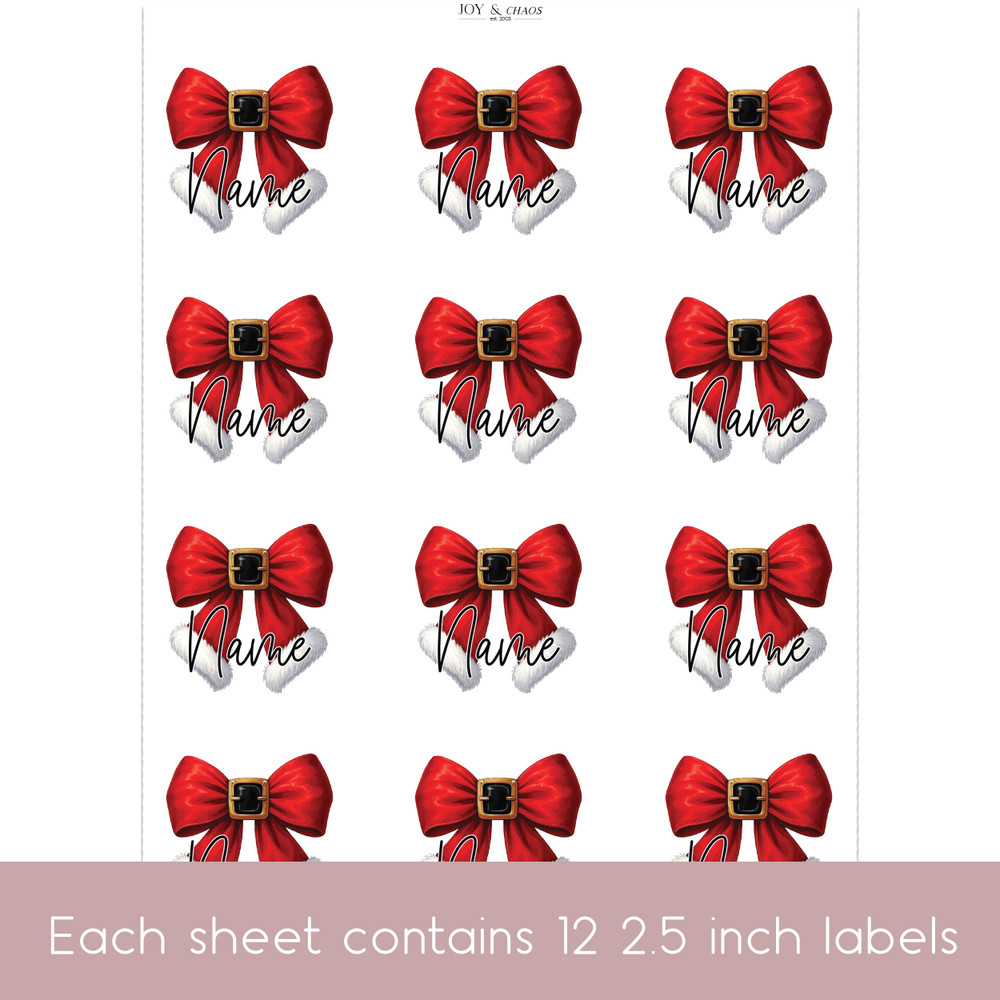 Santa Bow Christmas Name Labels