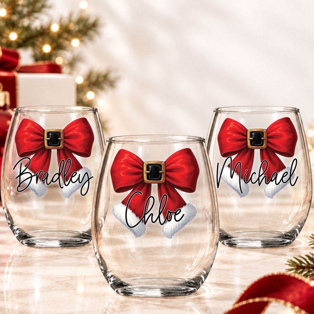 Santa Bow  Wine Glass