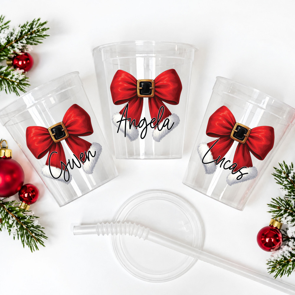 Santa Bow 16oz Clear Cups