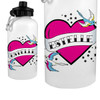 Personalized Flying Sparrow Tattoo Heart Water Bottle Pink