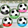 Personalized Soccer Christmas Ornaments with Name - Kids Custom Soccer Holiday Tree Decoration- Futbol Team Colors: Red Black Orange Blue Pink Purple and Green