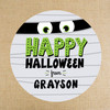 Personalized Round Halloween Favor Labels for Kids - Mummy Face Halloween Favor Stickers