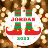 Personalized Santa's Little Helper Elf Feet Ornament - Custom Keepsake 2023 Ornament - Christmas Ornament for Children - Red, Green and White Tree Decoration