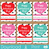 Printable Boho Valentine's Day Cards for Girls - Instant Download Valentines for Kids - Childrens Classroom Valentine Cards for School Valentine's Day Party - Digital File to Print at Home - Little Girls Valentines - Happy Valentines Day Cards with Pink Hearts, Red Hearts, Purple Hearts, Teal Hearts and Black and White Polka Dots