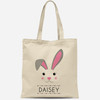 Personalized Easter Tote Bag for Girls: Pink Mod Bunny Ears - Rabbit Face Canvas Tote Bag
