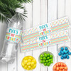 Kids Colorful Bright Rainbow Birthday Party Decorations - Custom Birthday Favor Labels - Personalized Water Bottle Labels - Waterproof Drink Bottle Stickers - Rainbow Polka Dots and Stripes Party Supplies