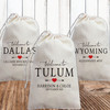 City Wedding Welcome - Destination Wedding Gift Bags - Custom Wedding Favor Bags - Welcome to Our Wedding - Welcome to Mexico - Personalized Canvas Drawstring Favor Bags for Wedding Guests