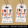 Printable Bag O' Treats Halloween Favor Tags - Instant Download Print at Home DIY Halloween Tags - Orange and Black design with Spiders and Bats