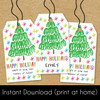 Printable Christmas Tree Gift Tags (Instant Download) - Digital File to Print at Home - Colorful Holiday Party Favor Tags - Bulk Christmas Hang Tags - Gift Wrap To and From Labels