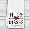 Personalized Hugs and Kisses Valentines' Day Kitchen Towel - Custom Valentines Day Home Decor - Personalized Cotton Dish Towels - Custom Tea Towel Valentine Gift