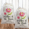 Personalized Bridal Party Gift Bags with Pink and Peach Peony Flowers - Watercolor Floral Mother of the Bride Bag with Name - Mother of the Groom Gift Bag - Mother of the Bride Gifts - Bridal Party Jewelry Bags - Canvas Drawstring Pouches 