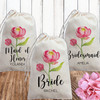 Personalized Bridal Party Gift Bags with Pink and Peach Peony Flowers - Watercolor Floral Bridesmaid Bags with Names - Maid of Honor Gift Bags - Bridesmaid Favor Bags - Bridal Party Jewelry Bags - Canvas Drawstring Pouches for Bridesmaid Gifts