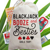 Blackjack Party Supplies - Gambling Theme Bachelorette Party Favor Bags - Personalized Casino Party Favor Bags - Las Vegas Girls Trip Gift Bags - Funny Poker Party Supplies- Vegas Girls Trip Vacation Gifts - Blackjack, Booze, and Besties - Custom Printed Canvas Drawstring Favor Bags - Monte Carlo Theme Party