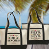 Hola Beaches Custom Beach Bag - Fiesta then we Siesta Beach Bag - Large Custom Carryall Tote Bag for Mexico Vacation - Personalized Mexico Beach Bags for Birthday or Bachelorette Party - Personalized Fiesta Girls Trip Bags