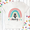 Personalized Boho Rainbow Birthday Girl T-Shirt - 8th Birthday Shirt for Girls - Custom Birthday Girl Shirt with Pink Pastel Rainbow