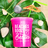 Beaches Booze and Besties Hot Pink 16 oz Plastic Tumbler Stadium Cup with Lids and Reusable Bendy Straw 