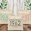 Customized Birthday Tote Bags - Adult Birthday Tote Bags - Canvas Tote Bags with Birth Year - Vintage Year - Personalized Birthday Bags for Women