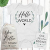 Hello World Leaf & Heart Pregnancy Announcement Bodysuit Set
