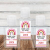 Valentine's Day Hand Sanitizer Labels & Travel Size Bottle - Personalized Valentines Day Sanitizer Stickers - Custom Valentines Sanitizer Labels for Kids - Share Love Not Germs - Pink Rainbow Design Decal
