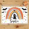 Mod Halloween Rainbow Custom Laminated Placemat - Kids Personalized Dry Erase Writing Worksheet Mats - Wipe Off Placemats with ABCS